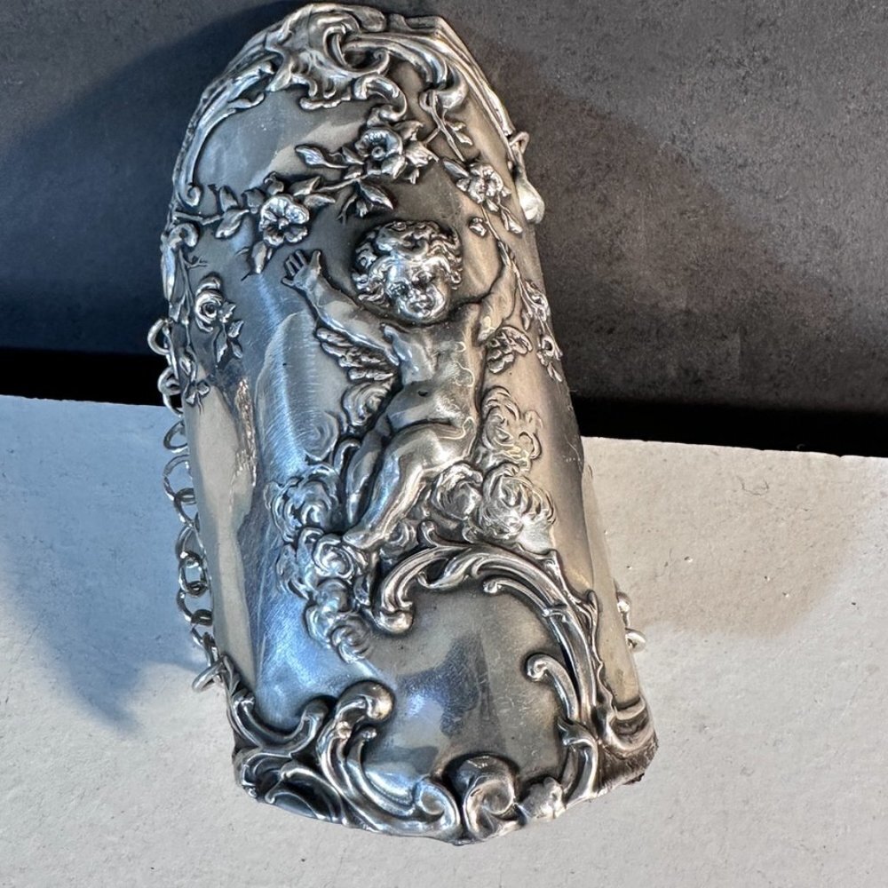 Antique Sterling Silver Cherub Gladiator Cuff Bracelet Victorian Art Nouveau - Picture 6 of 15
